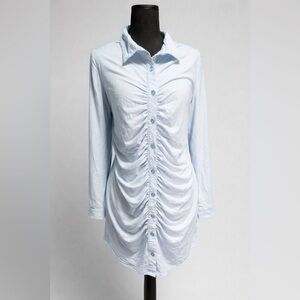 No Boundaries Light Blue Ruched Button Front Shirt Dress Size XXL 19